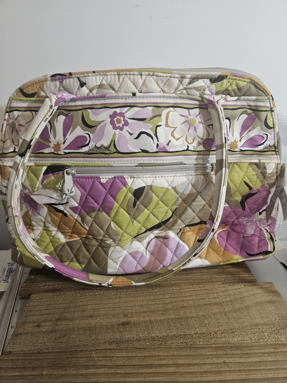 Vera Bradley Quilted Floral Tote in Purple, Pink, Green & Tan Quilted Cotton.
